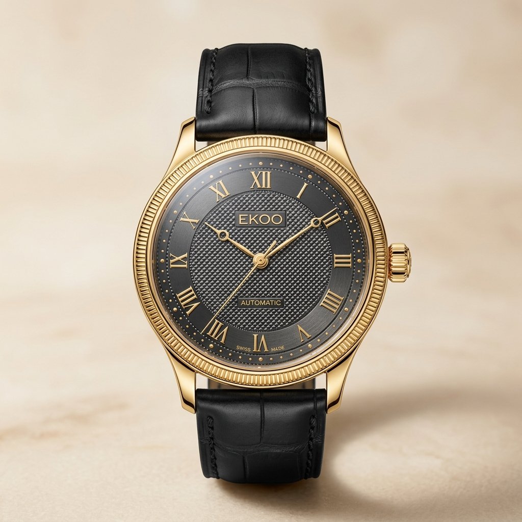 EKOO Clous de Paris Textured 18K Gold Watch (Men's 39mm)