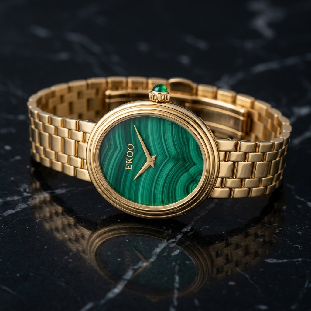 EKOO Imperial Malachite Oval 18K Gold Dress Watch (Women's 30mm)